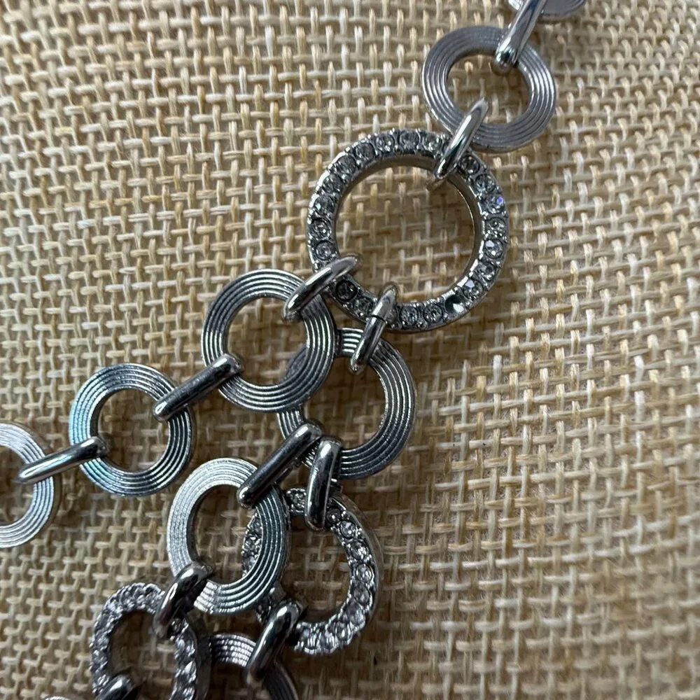 Loft Three-Layer Silver-Tone Necklace With Circular Links‎ & Rhinestone Accents